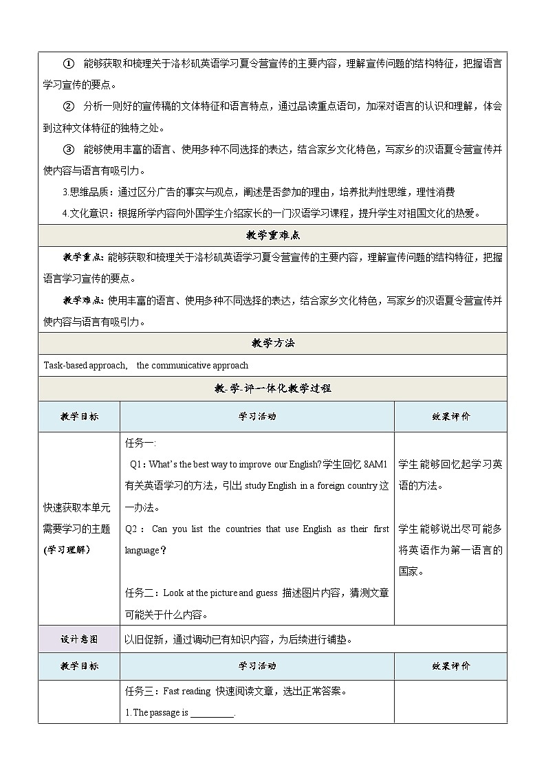 外研版英语八年级下册 Module 7 Unit 2《Fill out form and come to learn English in Los Angeles》教案第2页