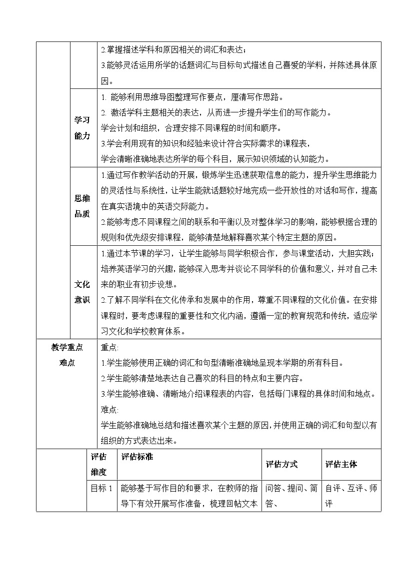 Unit 4 My Favourite Subject Section B (2a-3c)教学设计   人教版2024-2025英语七年级上册03
