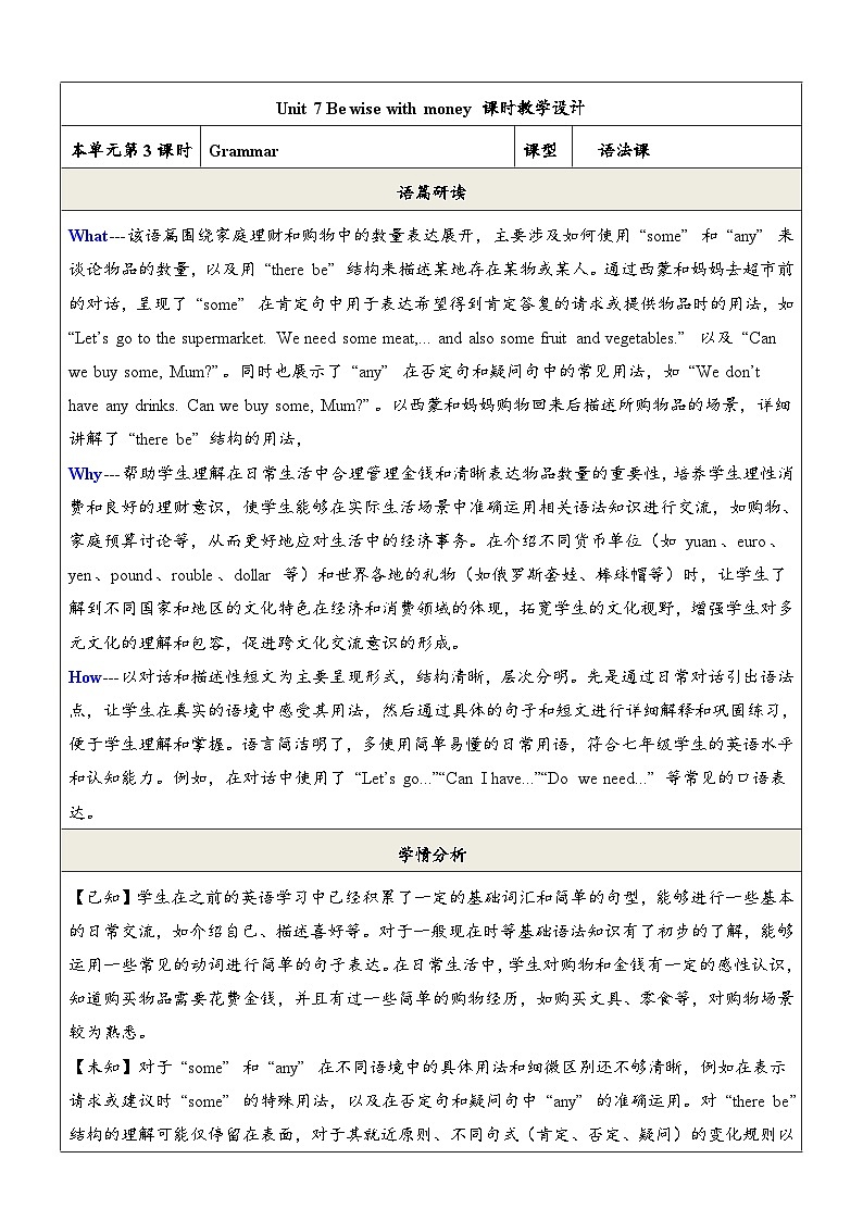 【新教材】牛津译林版英语七年级上册Unit7 Be wise with money 第3课时 Grammar课件+单元整体教学设计+课时教案01