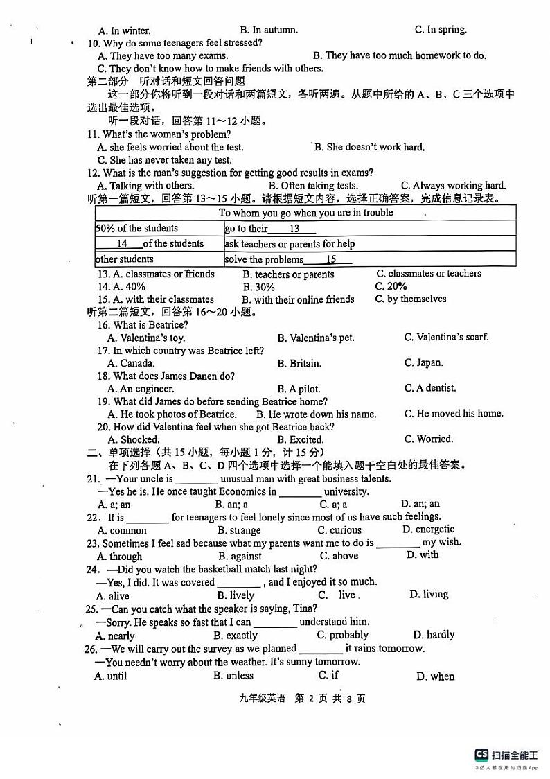 江苏省扬州市宝应县2024-2025学年九年级上学期11月期中考试英语试题02