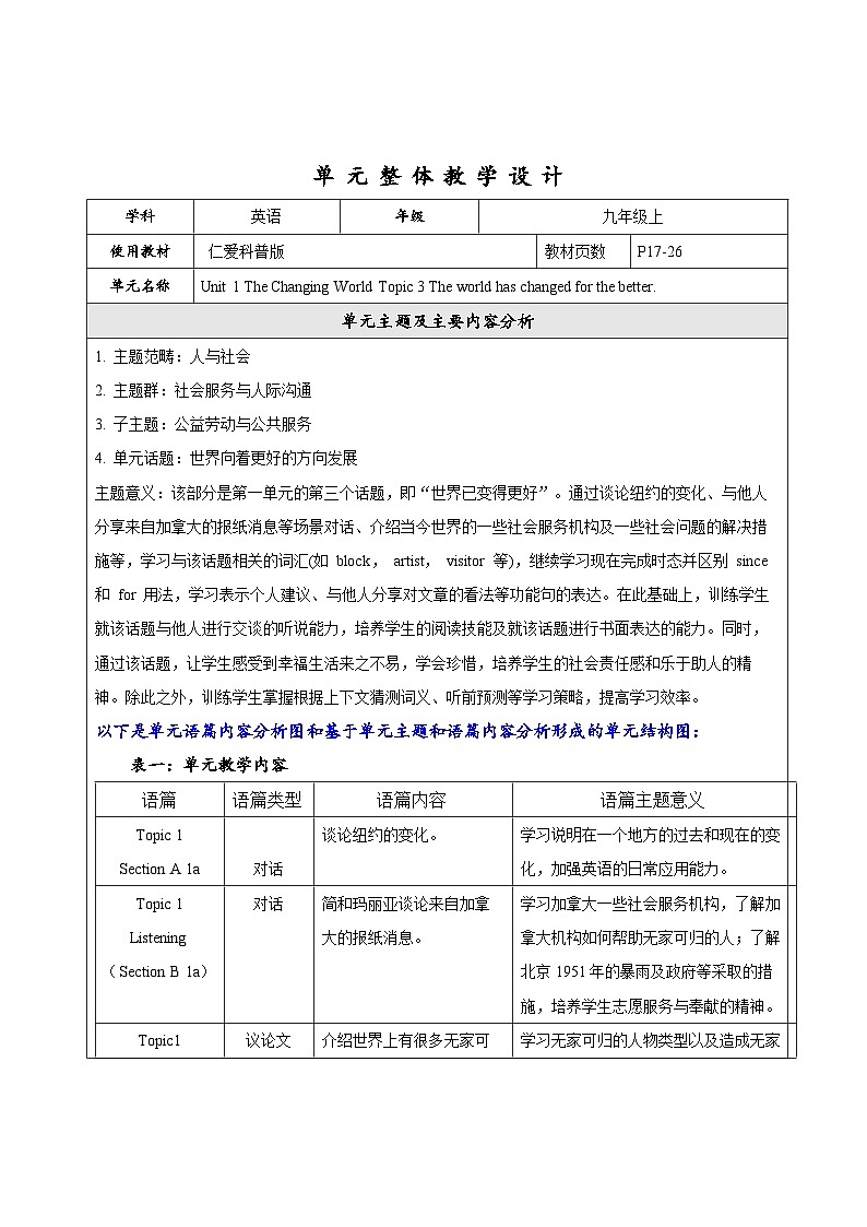 Unit1 Topic 3 大单元整体教学设计第1页