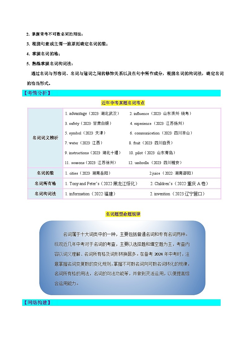 第01讲 名词（讲义）-2024年中考英语一轮复习讲练测（全国通用）（学生版）第2页