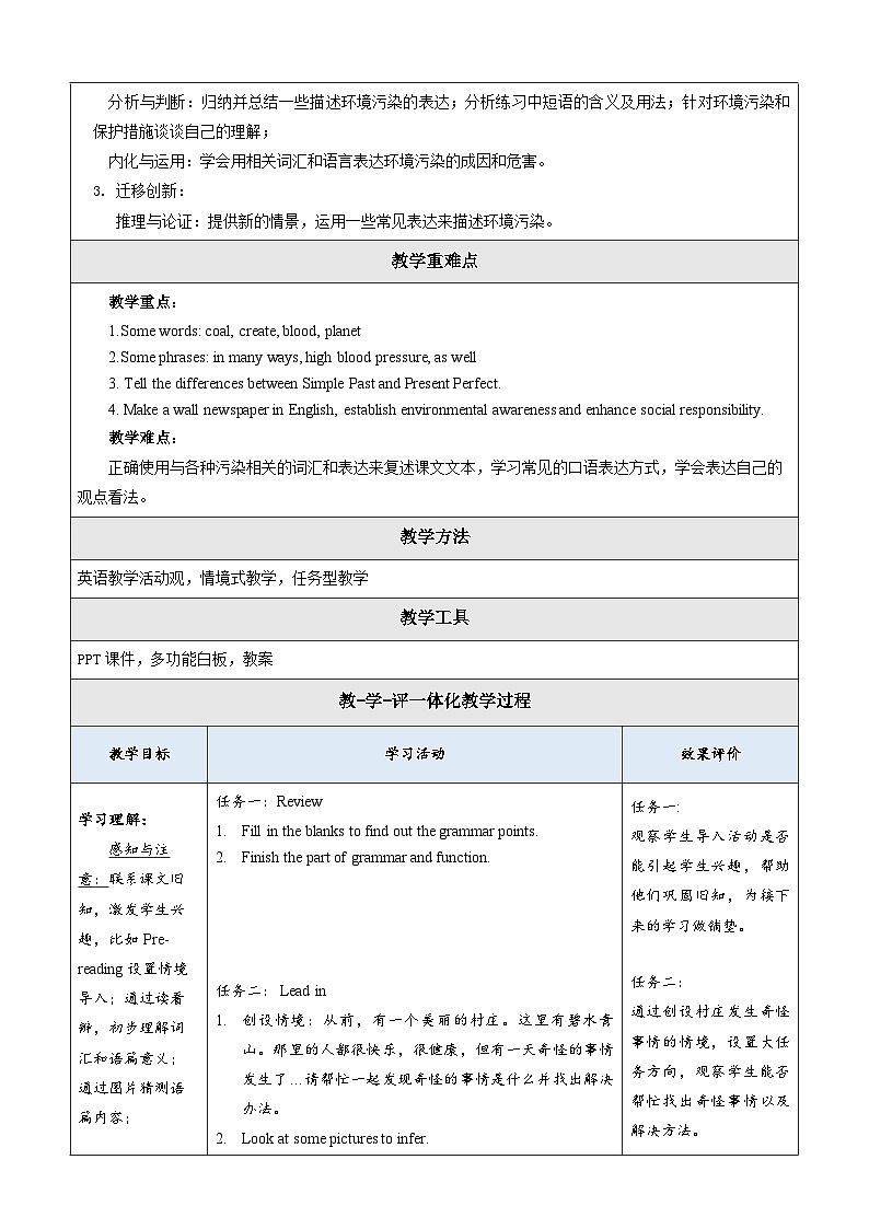 Unit 2 Saving the earth Topic 1 Section D 教学设计第2页