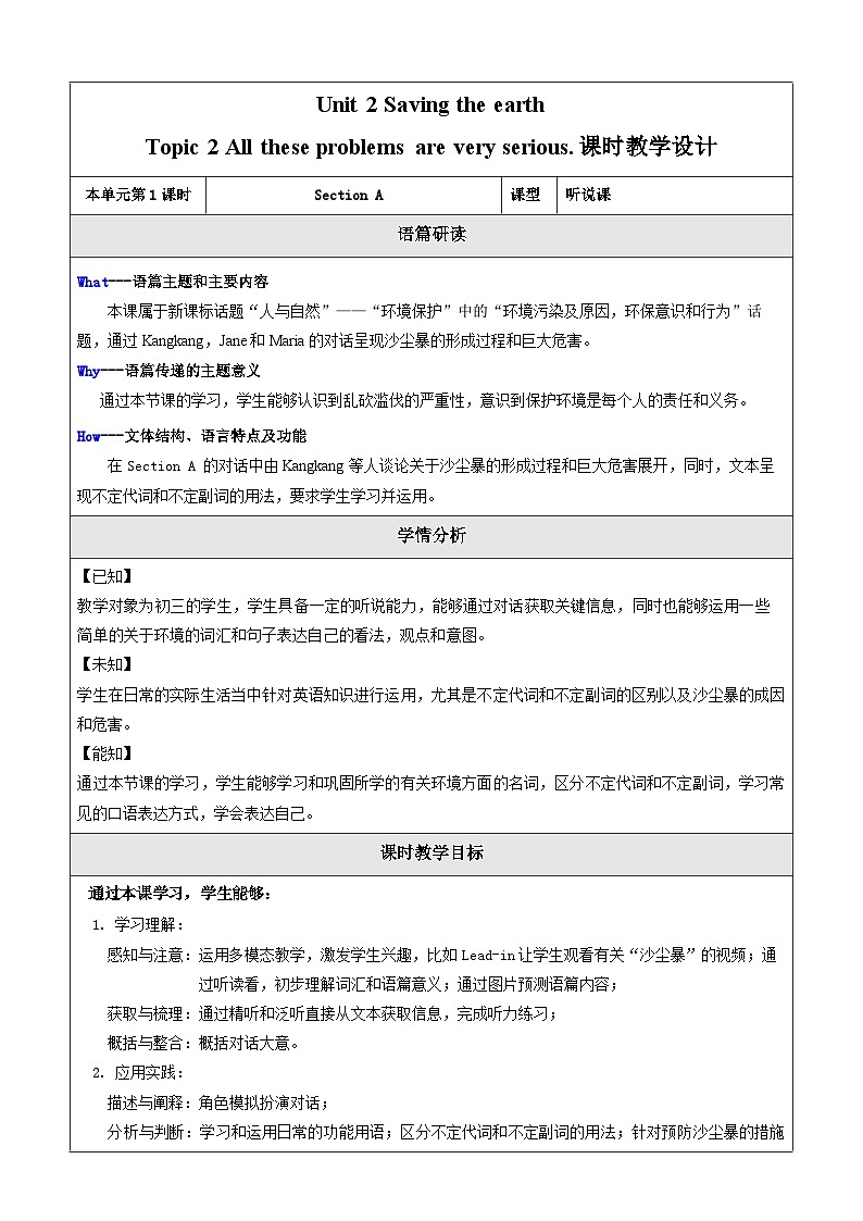 Unit 2 Saving the earth Topic 2 Section A 教学设计第1页
