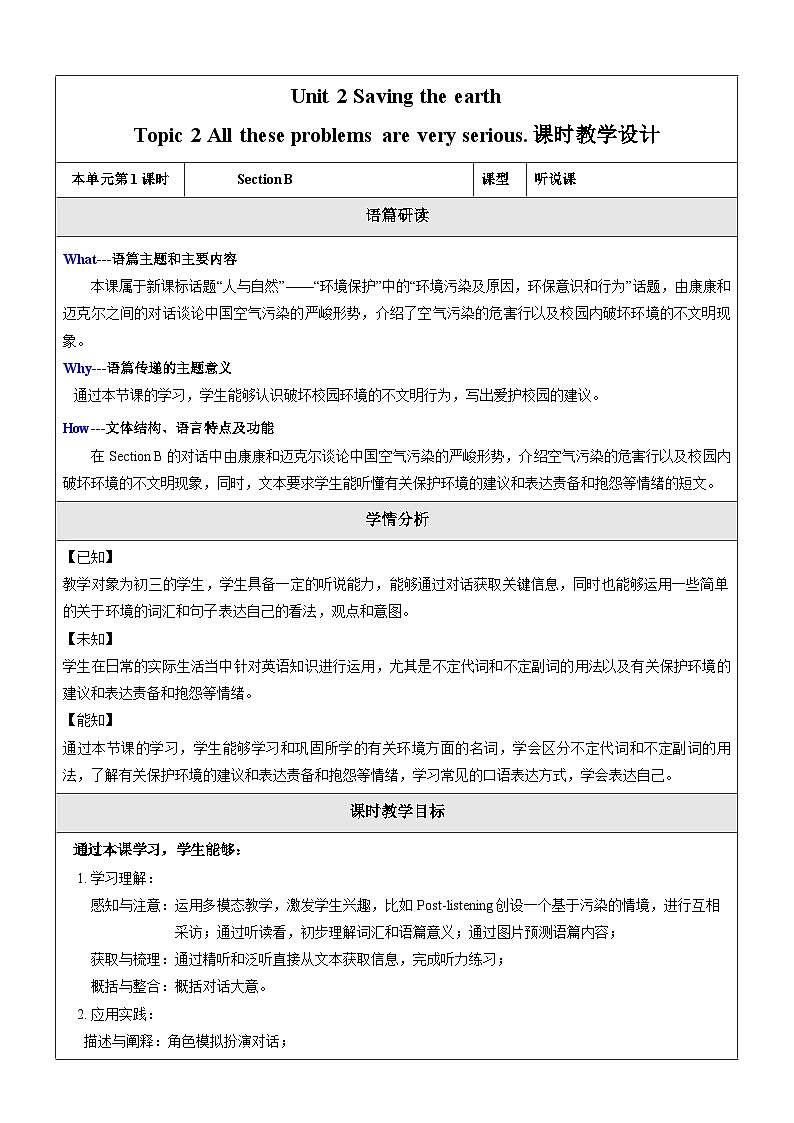 【核心素养】仁爱科普版英语九年级上册Unit2 Saving the earth Topic2 Section B 课件+单元整体教学设计01