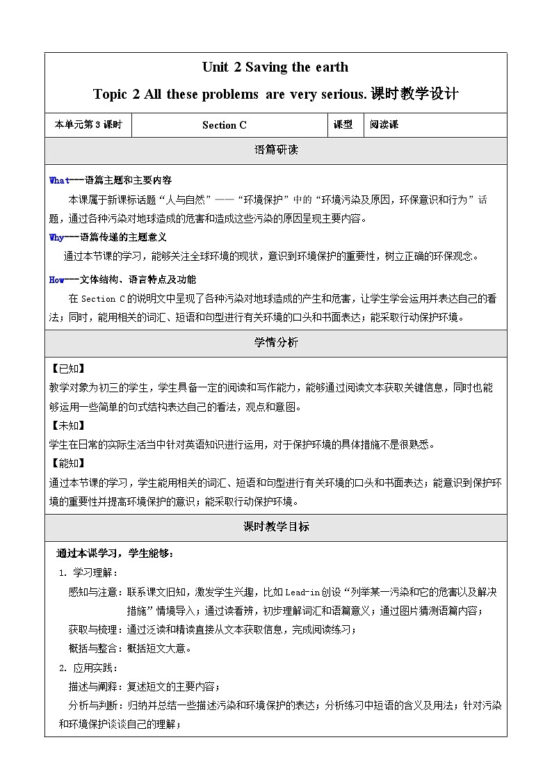 【核心素养】仁爱科普版英语九年级上册Unit2 Saving the earth Topic2 Section C 课件+单元整体教学设计01
