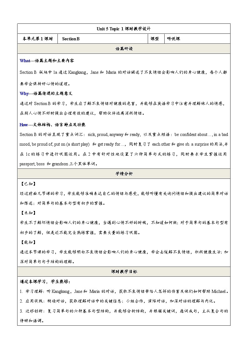 仁爱科普版英语八下 Unit 5 Topic 3 《Feeling Excited》Section B 教案第1页