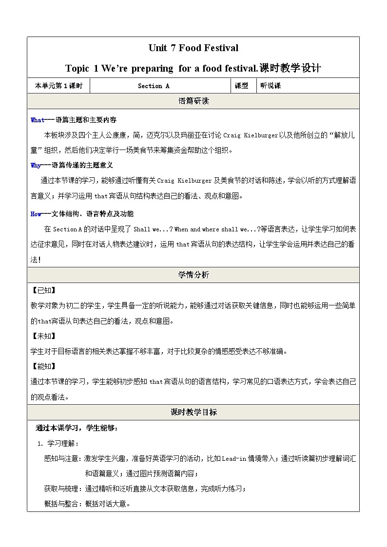 仁爱科普版英语八下 Unit 7 Topic 1 《Our Clothes》 Section A 教案第1页