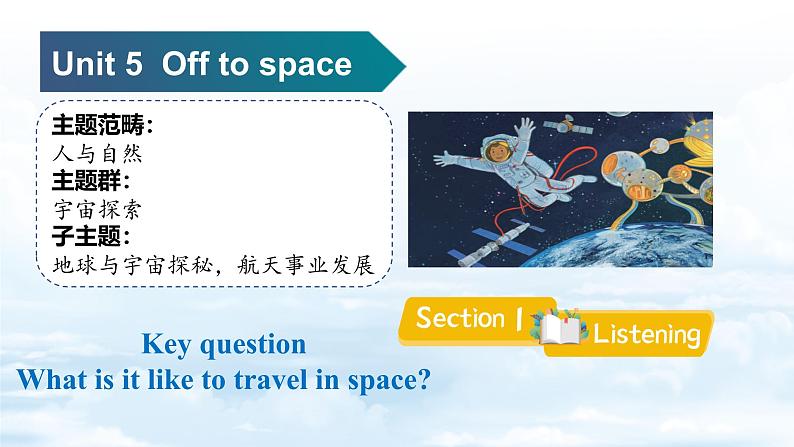 Unit5 Off to space Section 1 Listening 课件+内嵌音视频第1页