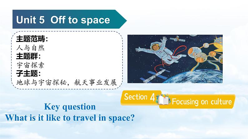 Unit5 Off to space Section 4 Focusing on culture 课件+内嵌音频第1页