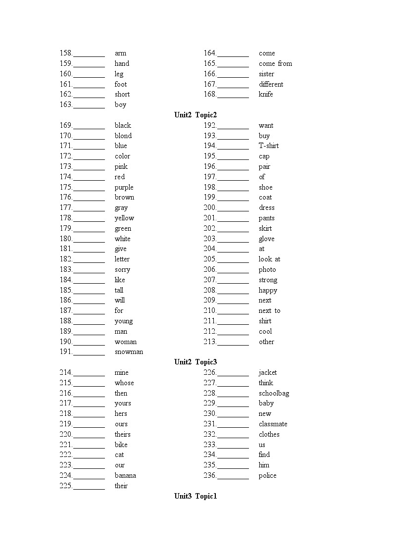 2025年中考英语复习仁爱版单词表默写练习题（英汉、汉英）第3页