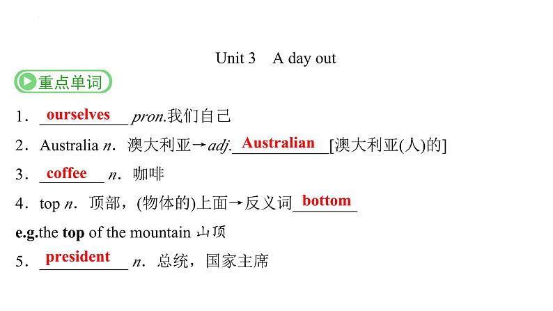 Grade 8  Book 1  Units  3～4- 2025年广西中考英语牛津译林版一轮复习教材词句默写课件第2页