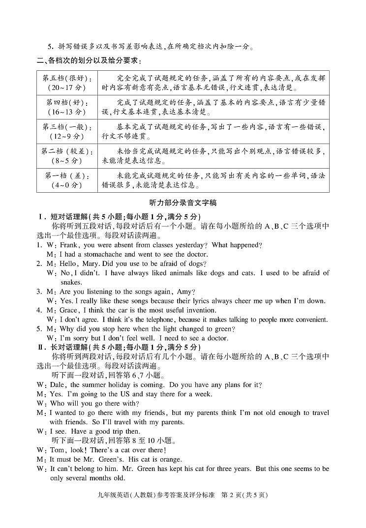九年级调研三英语（人教）（24-25上）答案第2页