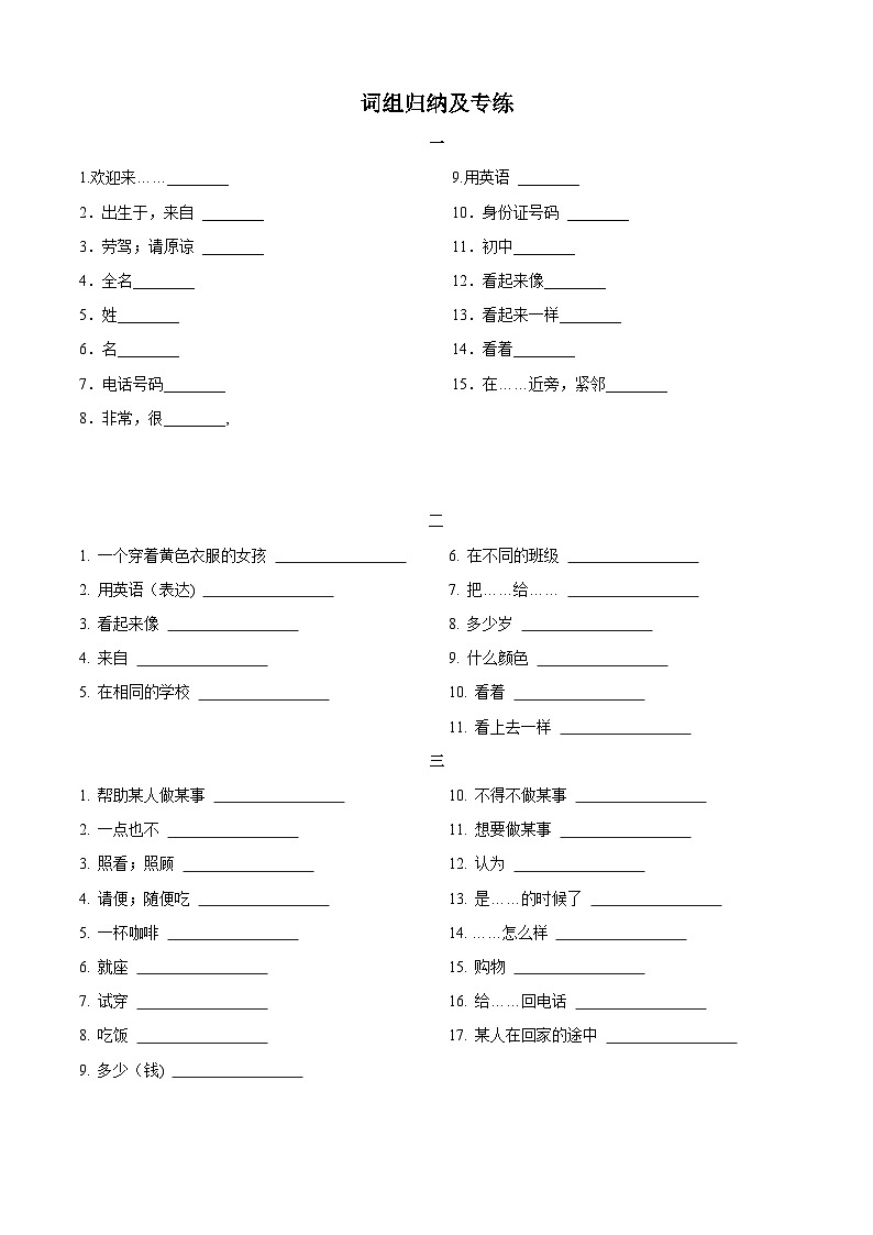 专题02 词组归纳及专练（原卷版）第1页