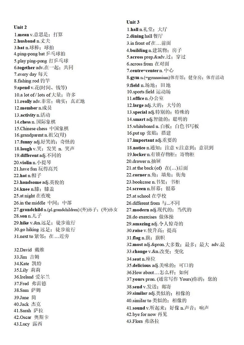 2024人教版英语七年级上册单词表背诵表练习—英汉对照第2页