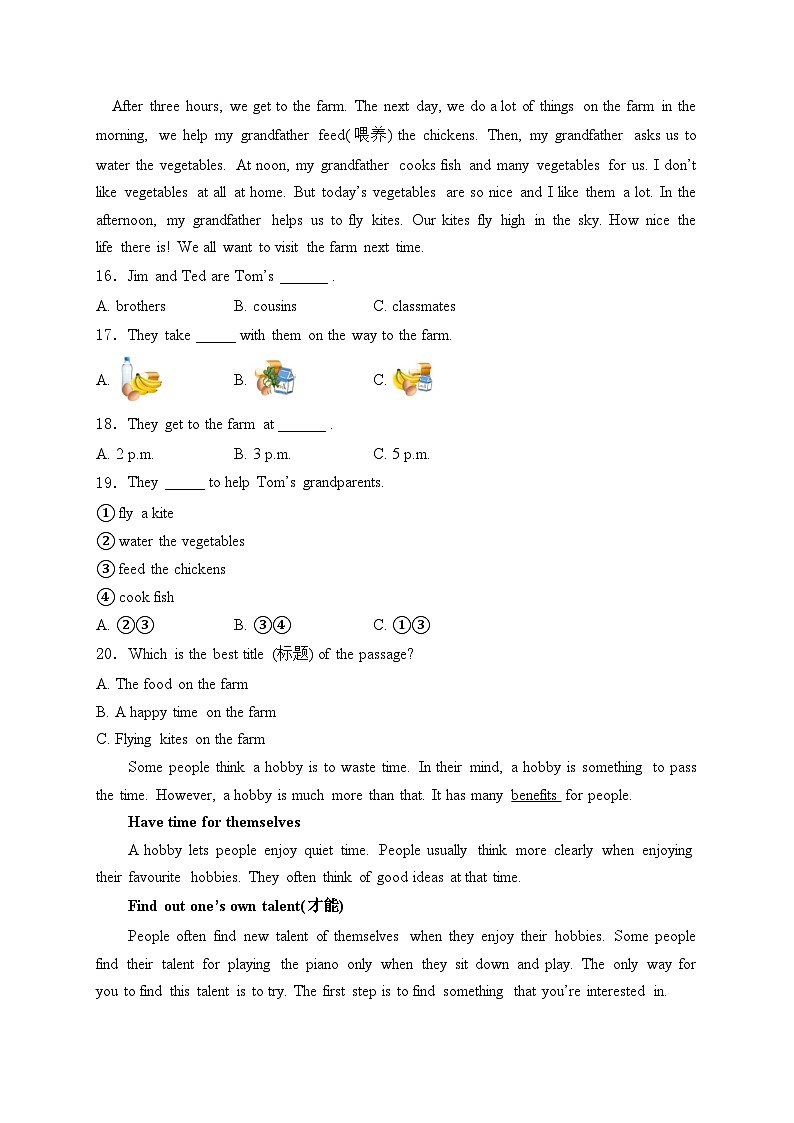 海南省农垦中学2024-2025学年七年级上学期期中质量检测英语试卷(含答案)第3页
