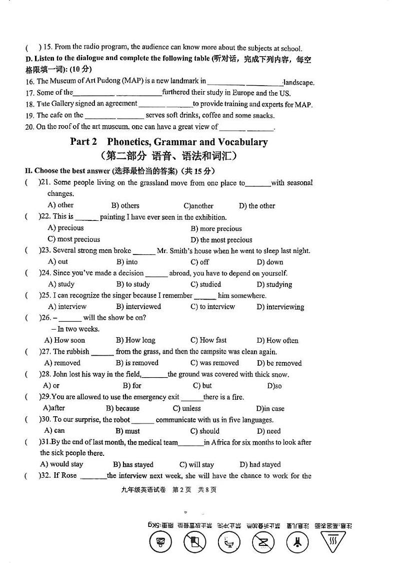 上海市西南模范中学2024-2025学年九年级上学期12月英语月考卷第2页