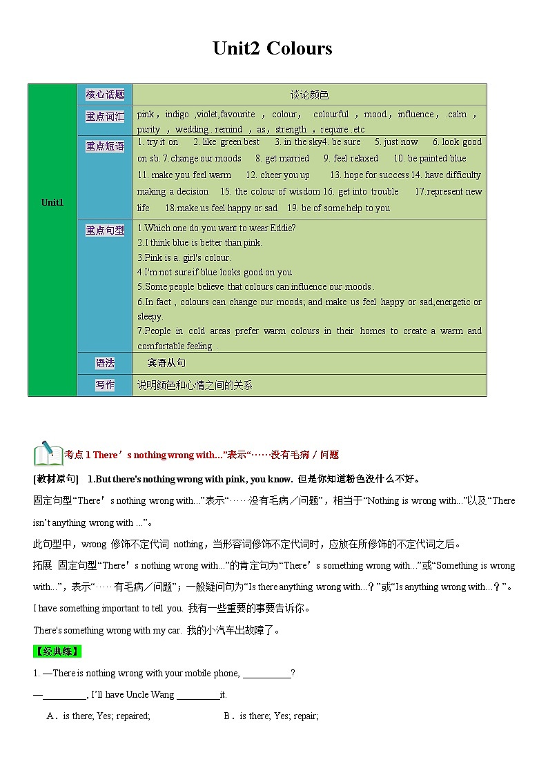 牛津译林版九年级英语上册单元速记•巧练Unit2【速记清单】(原卷版+解析)第1页