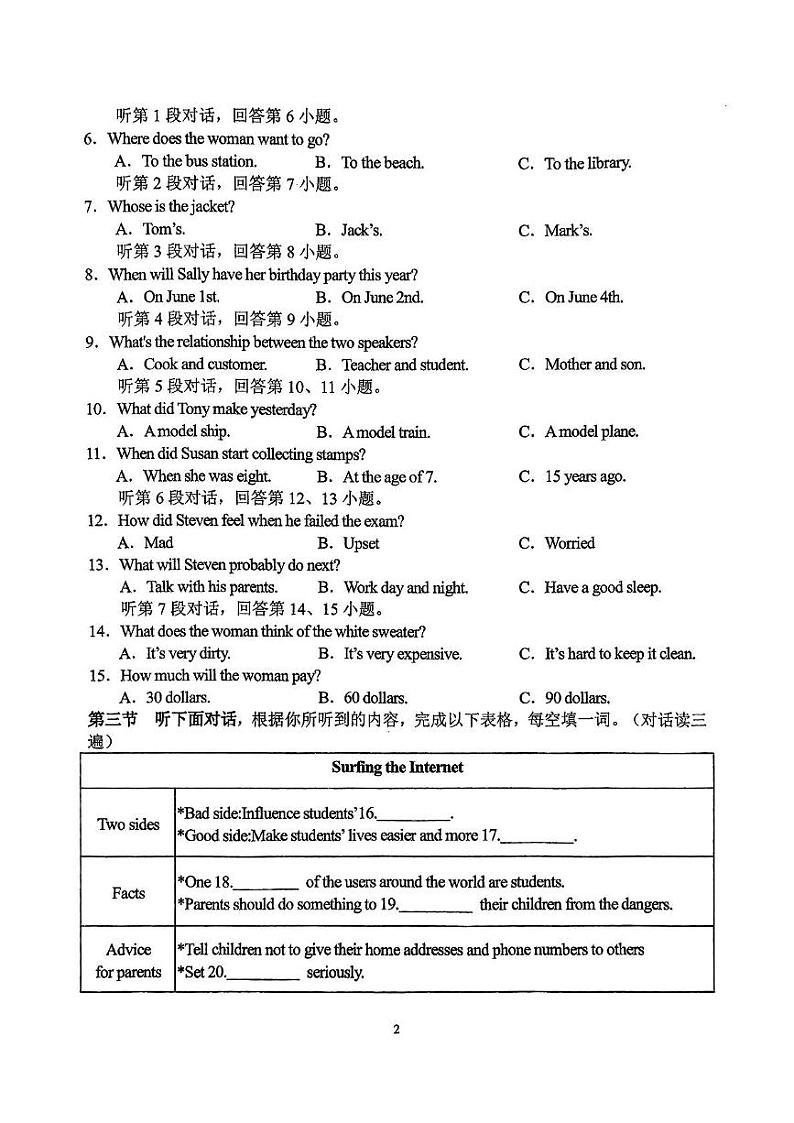 福建省泉州第五中学2024-2025学年九年级上学期月考三英语试卷第2页