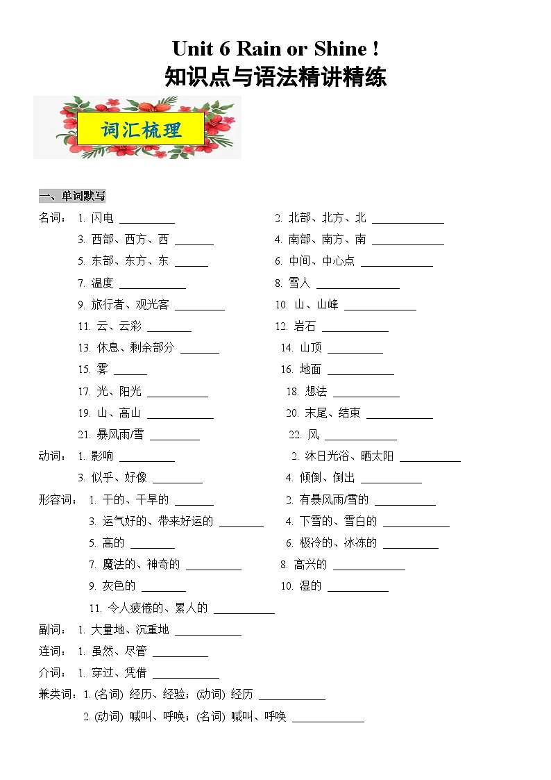 2025新人教版七年级下册英语 Unit 6知识点梳理及语法讲义(学生版)第1页