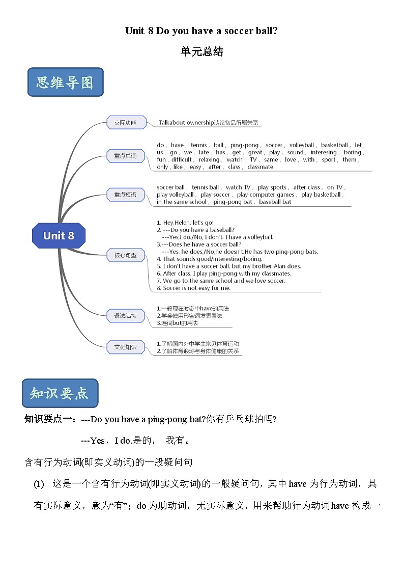 鲁教版六年级英语上册 unit8 单元总结 知识清单第1页