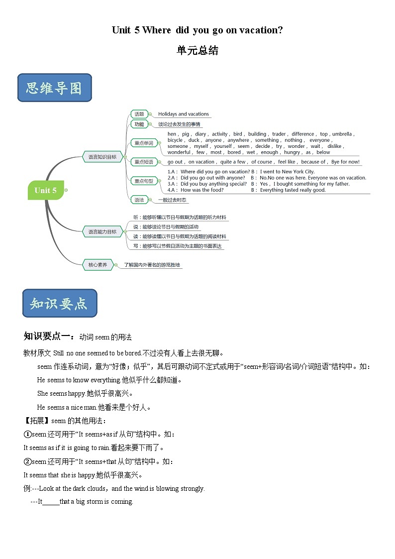 鲁教版七上英语 unit5 知识清单（ 素材）第1页