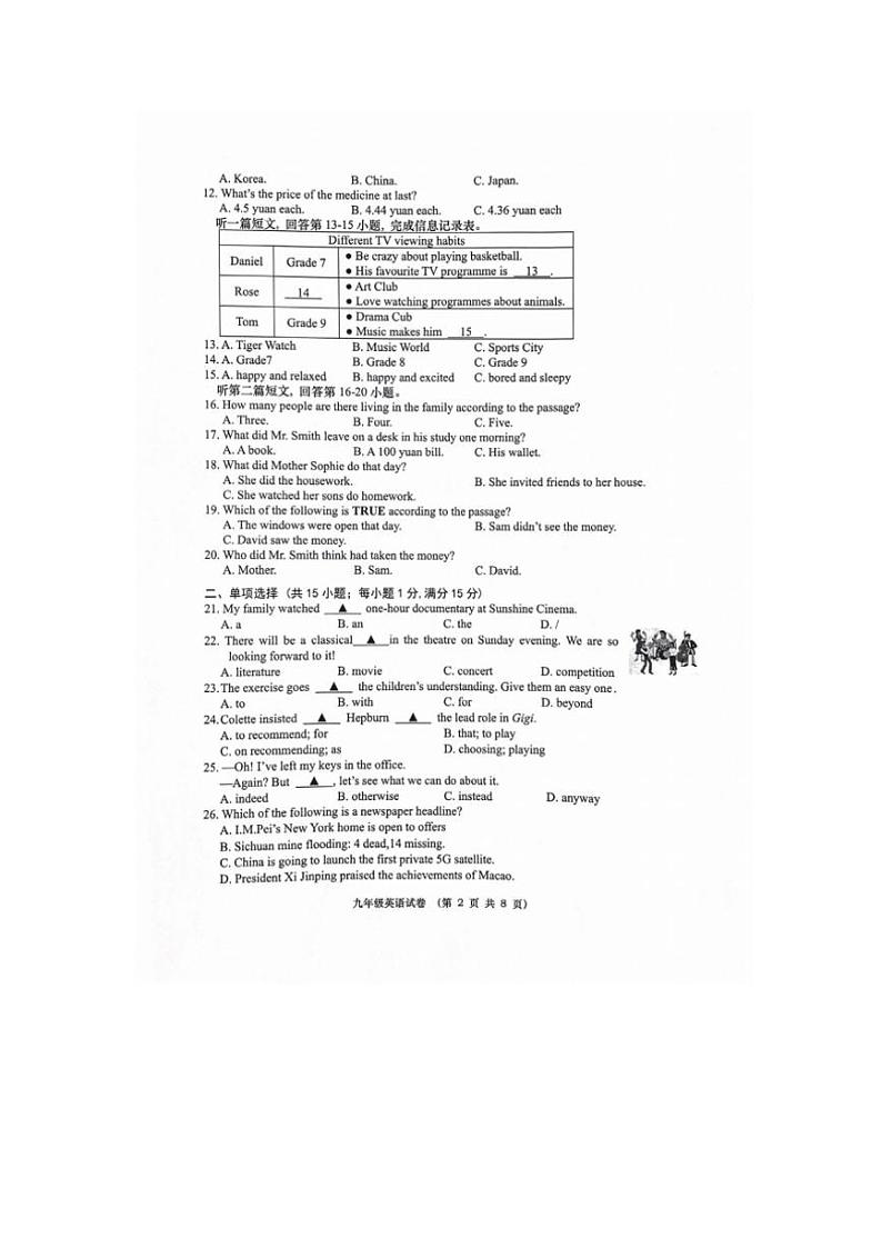 2024～2025学年江苏省镇江市丹徒区丹徒区炎黄外国语四校联考(月考)九年级(上)12月月考英语试卷(含答案)第2页