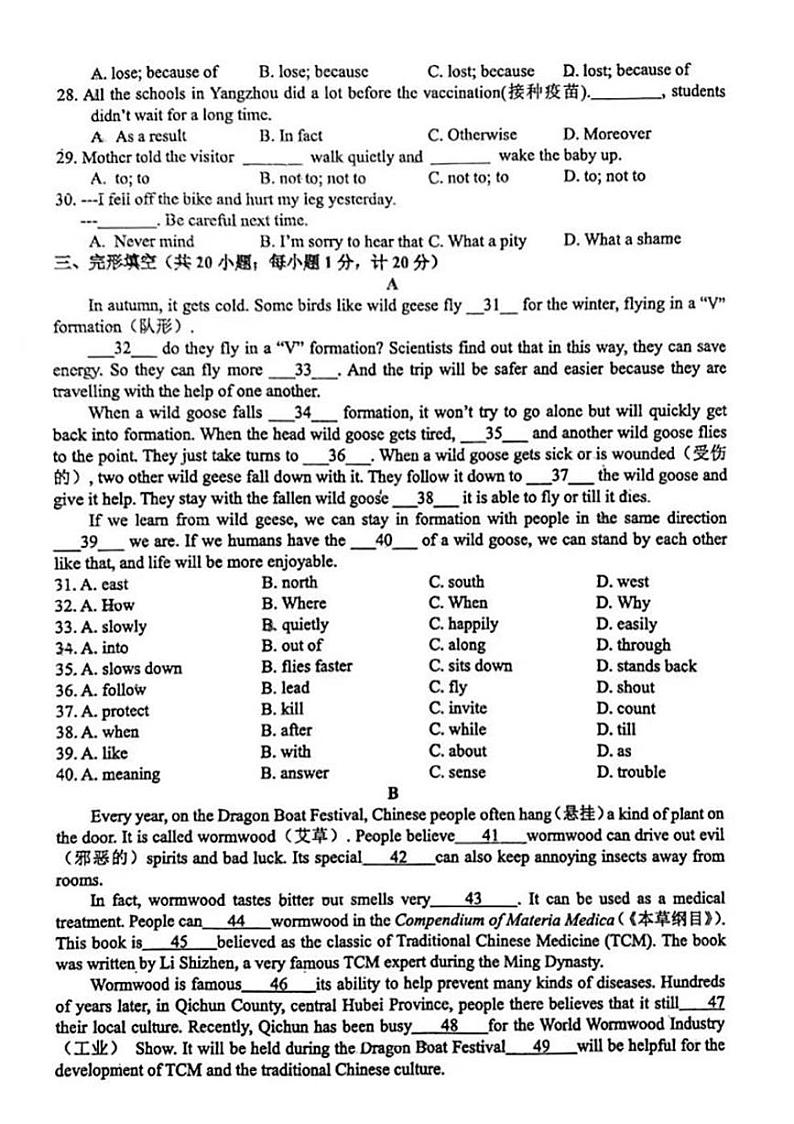 江苏省扬州市江都区华君外国语学校2024-2025学年八年级上学期第二次月考英语试题第3页