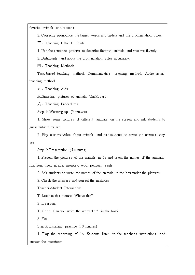 Unit 1 Animal friends Section A 1a~pronunciation英文版教案 第2页