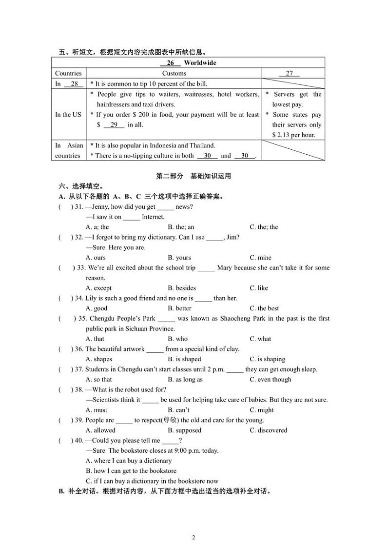 2022～2023学年四川省成都东部新区丹景学校九年级(上)期末英语试卷(含答案)第2页