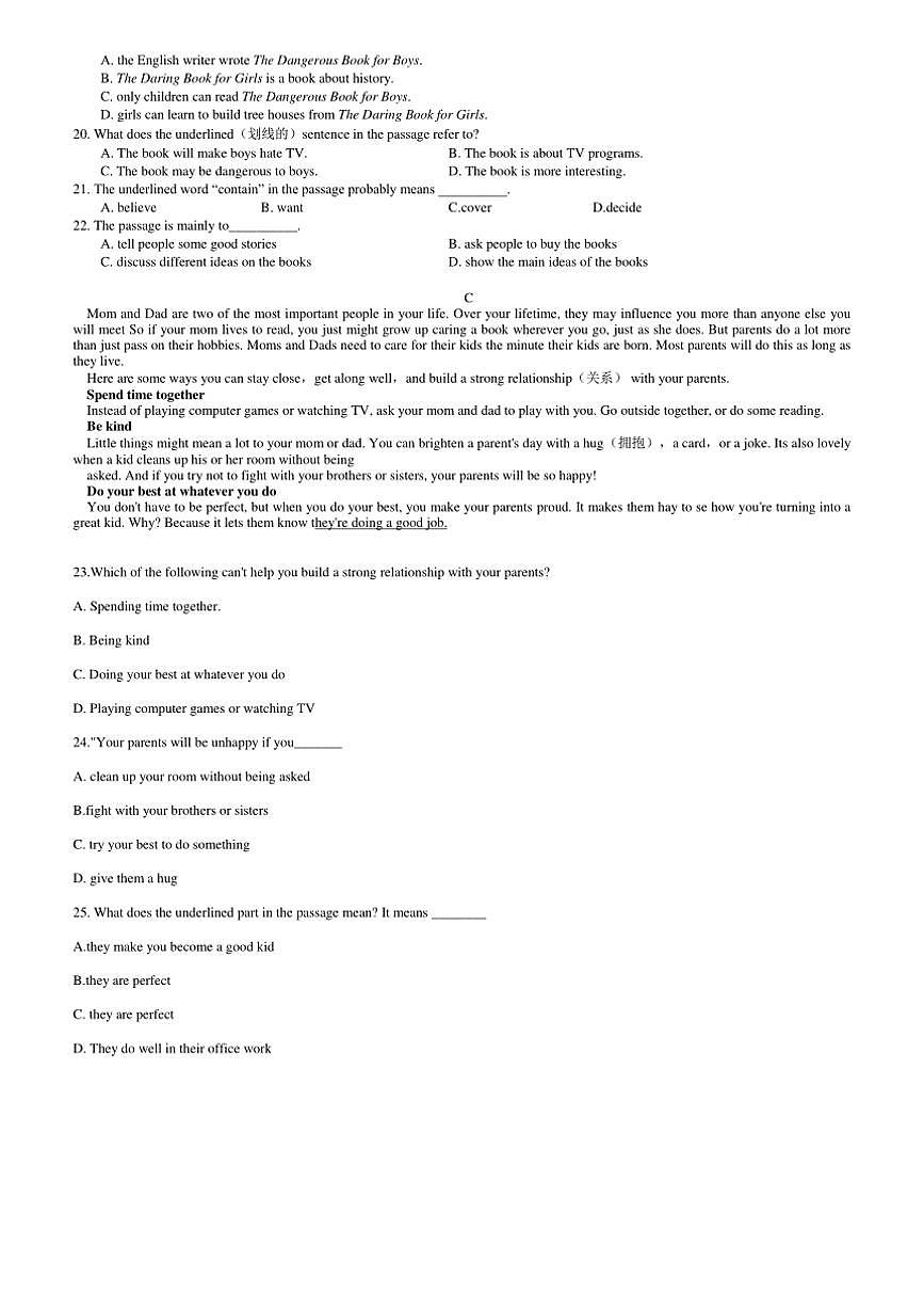 2024～2025学年浙江省杭州市七年级(上)英语期末模拟一试卷(含答案)第2页