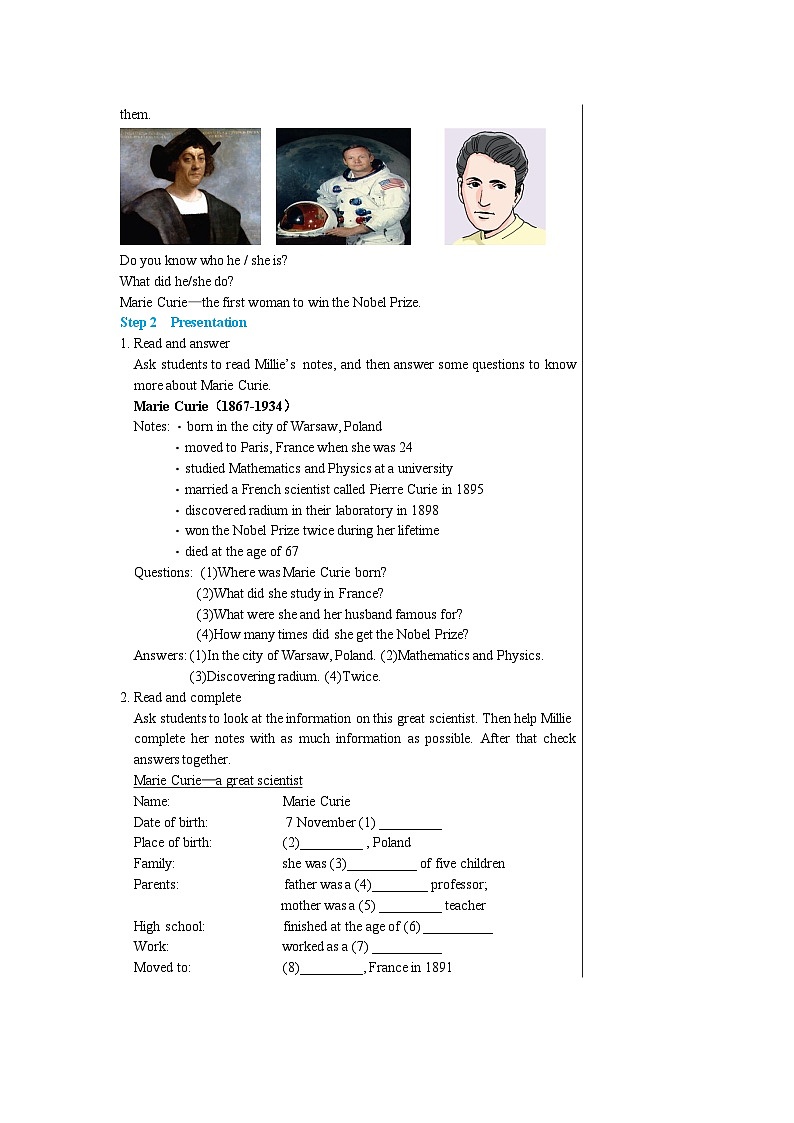 牛津译林版英语九下 Unit 2 Great people Integrated skills & Study skills 教案第2页