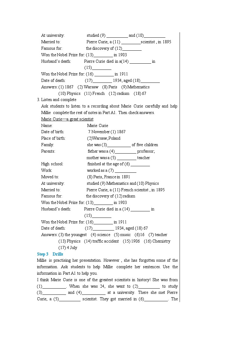 牛津译林版英语九下 Unit 2 Great people Integrated skills & Study skills 教案第3页