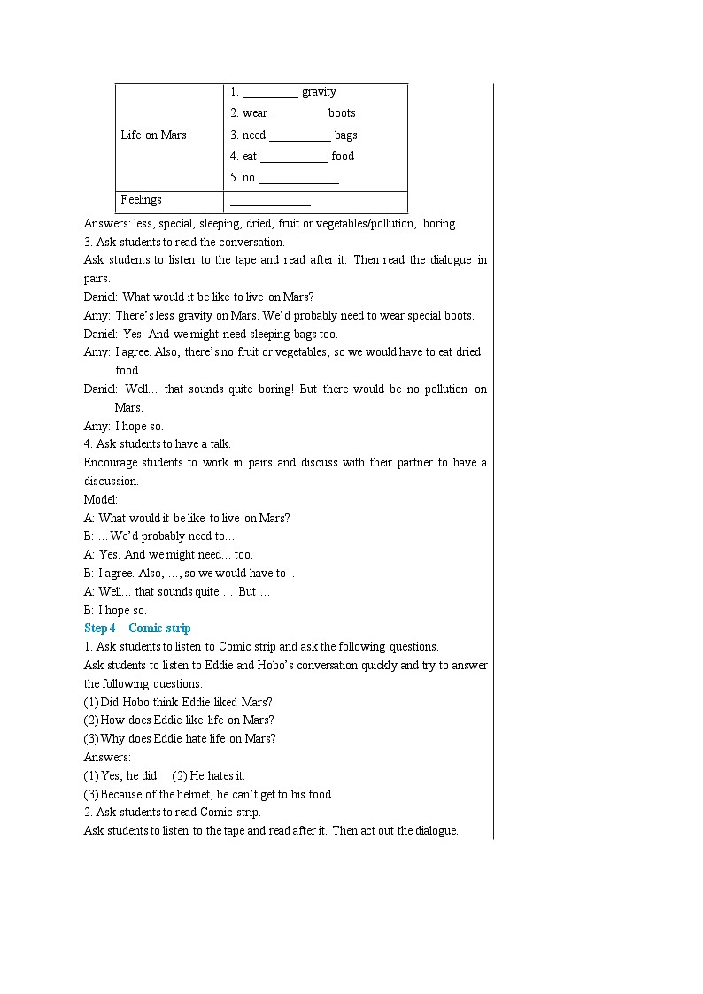 牛津译林版英语九下 Unit 4 Life on Mars Comic strip  & Welcome to the unit 教案第3页
