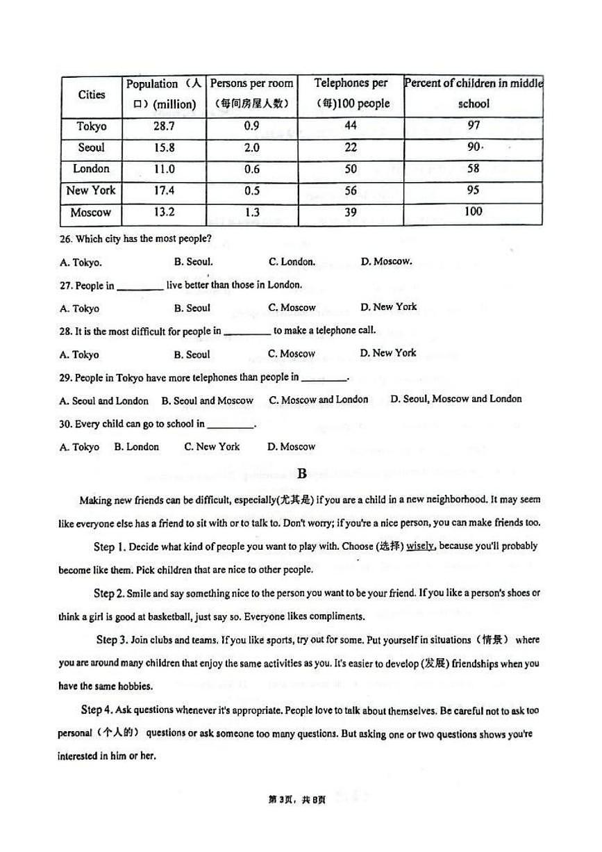 2024～2025学年山东省东营市利津县七年级(上)12月综合素养考试英语试卷(含答案)第3页