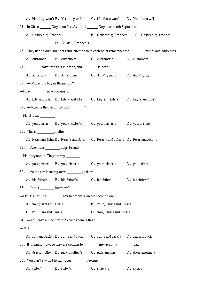 专题02+期末复习之全册单元语法综合练100题(Units+1-6)-2024-2025学年七年级英语上学期期末复习查缺补漏冲刺满分（外研版2024）-A4第3页