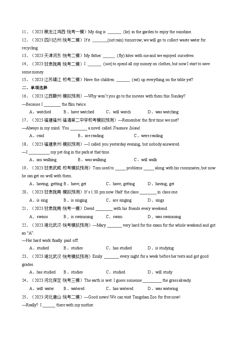 第04讲 动词的时态（练习）-2024年中考英语一轮复习讲练测（全国通用）（原卷版）(1)第2页