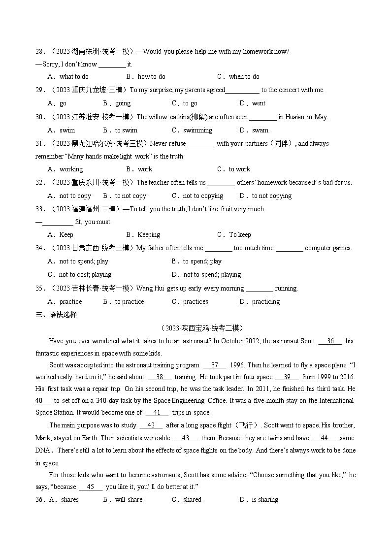 第06讲 非谓语动词之动词不定式（练习）-2024年中考英语一轮复习讲练测（全国通用）（原卷版）第3页