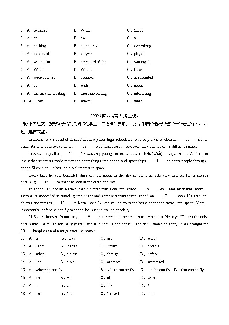 第07讲 语法选择（练习）-2024年中考英语一轮复习讲练测（全国通用）（原卷版）第2页