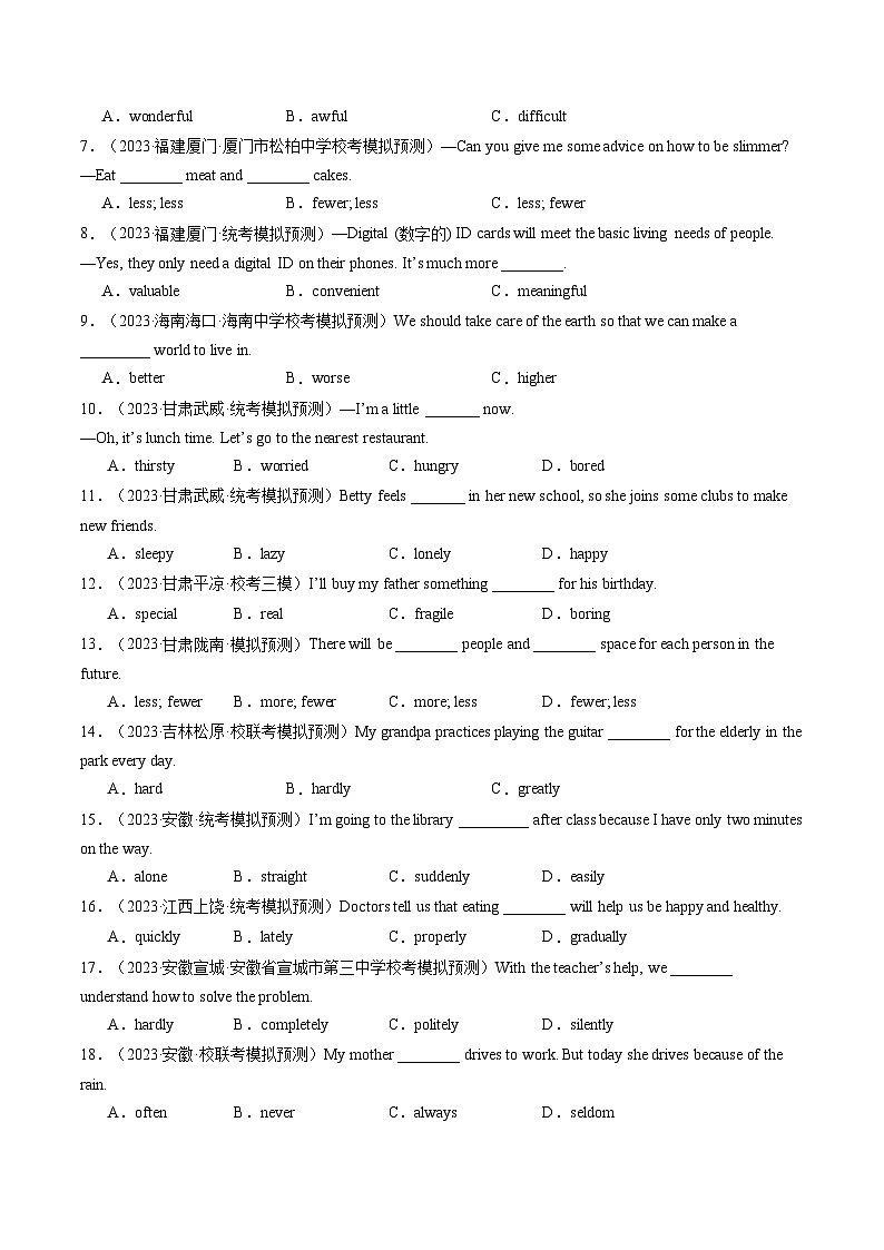 第14讲 形容词、副词（练习）-2024年中考英语一轮复习讲练测（全国通用）（原卷版）第2页