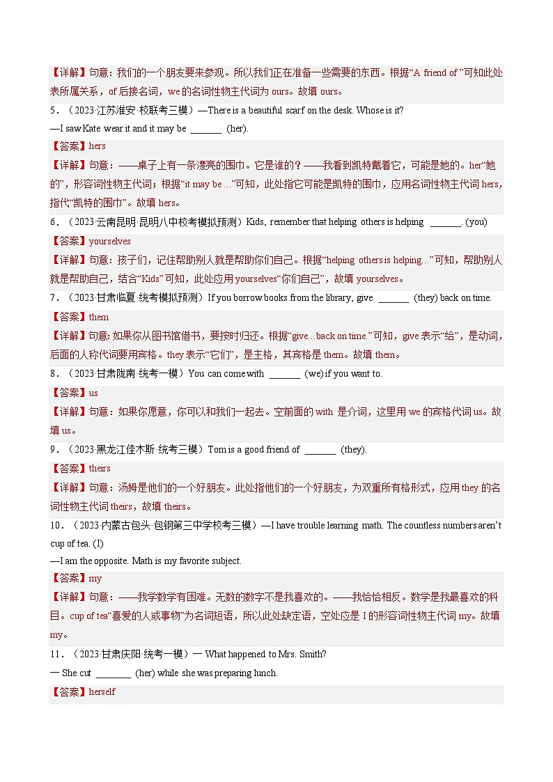 第15讲 代词（练习）-2024年中考英语一轮复习讲练测（全国通用）（解析版）第2页