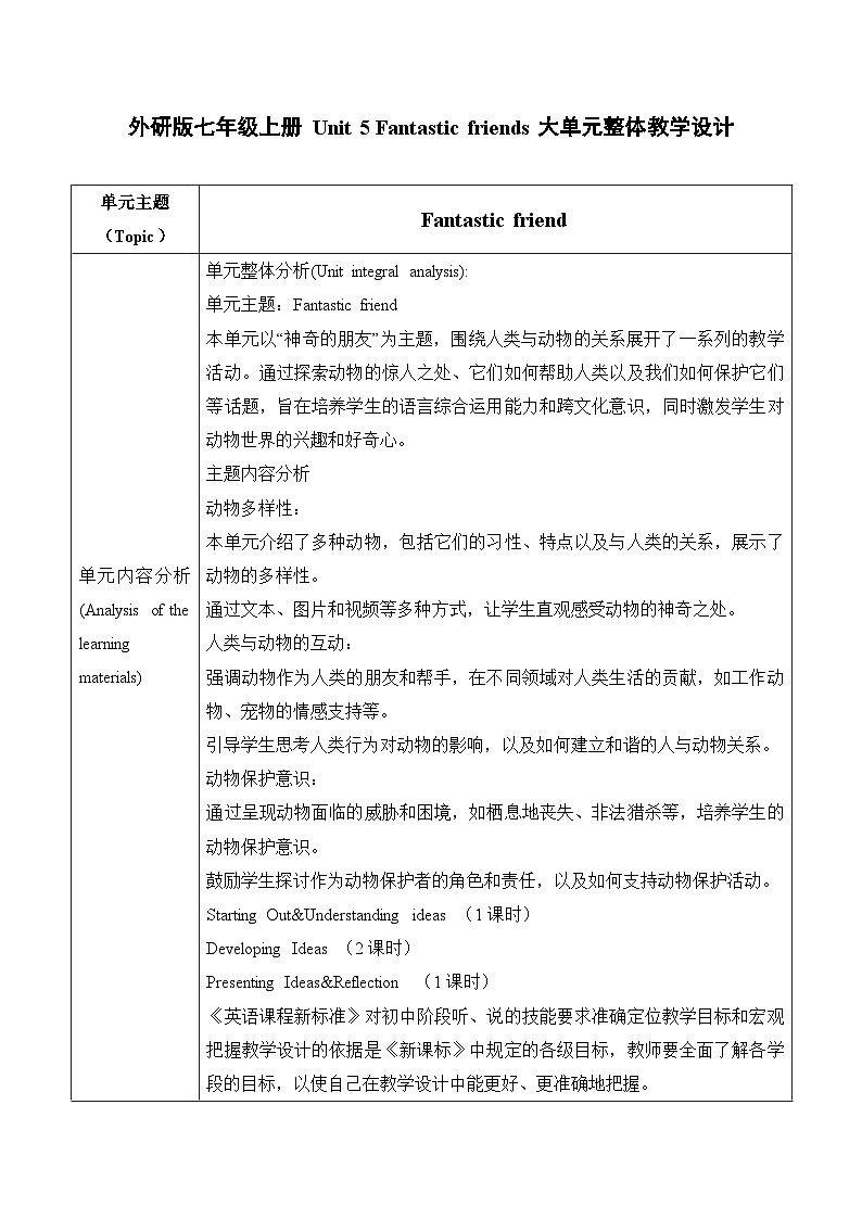 【新课标新教材2024】 Unit 5 Fantastic friends大单元整体教学设计第四课时 Presenting Ideas&Reflection外研版七年级上册英语第1页
