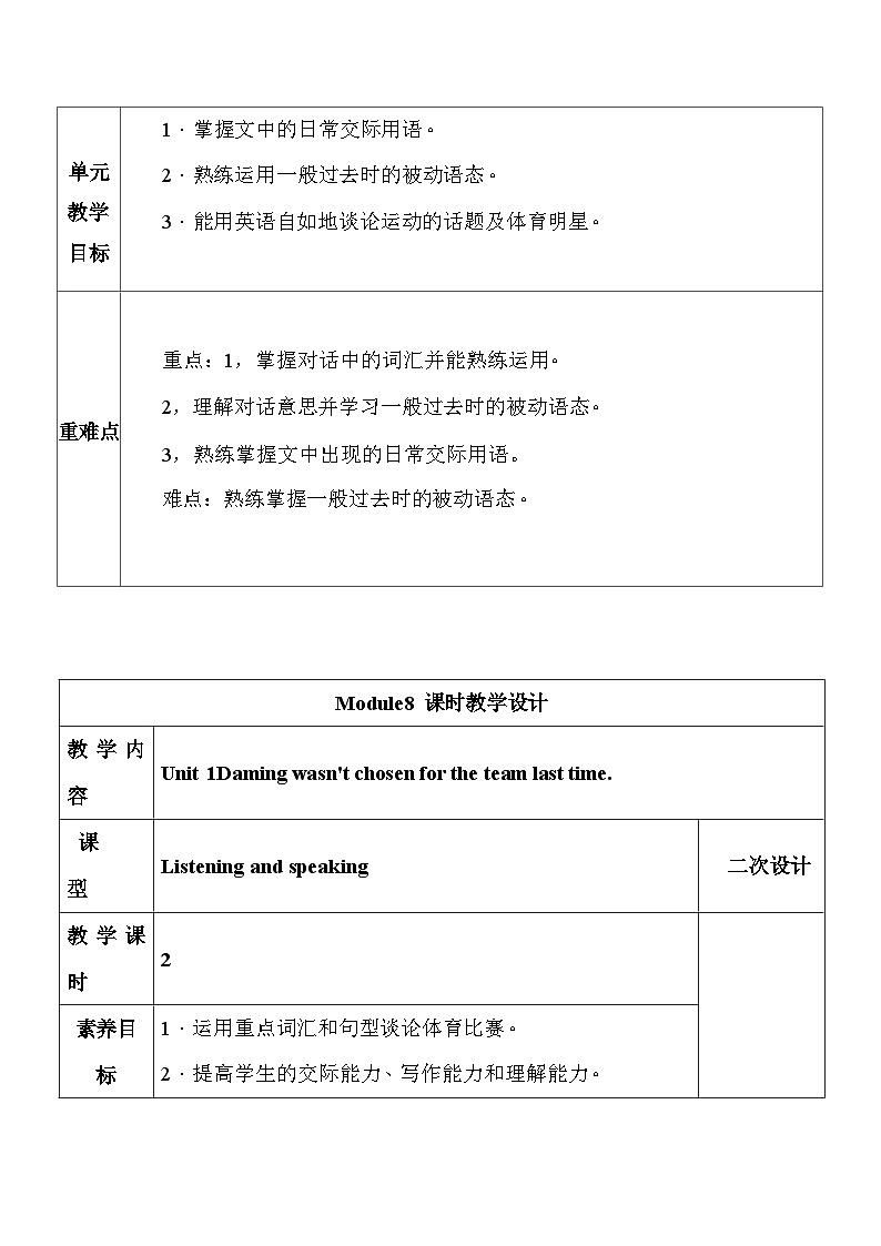 外研版九年级上册英语Module 8 Sports life大单元教学设计第2页