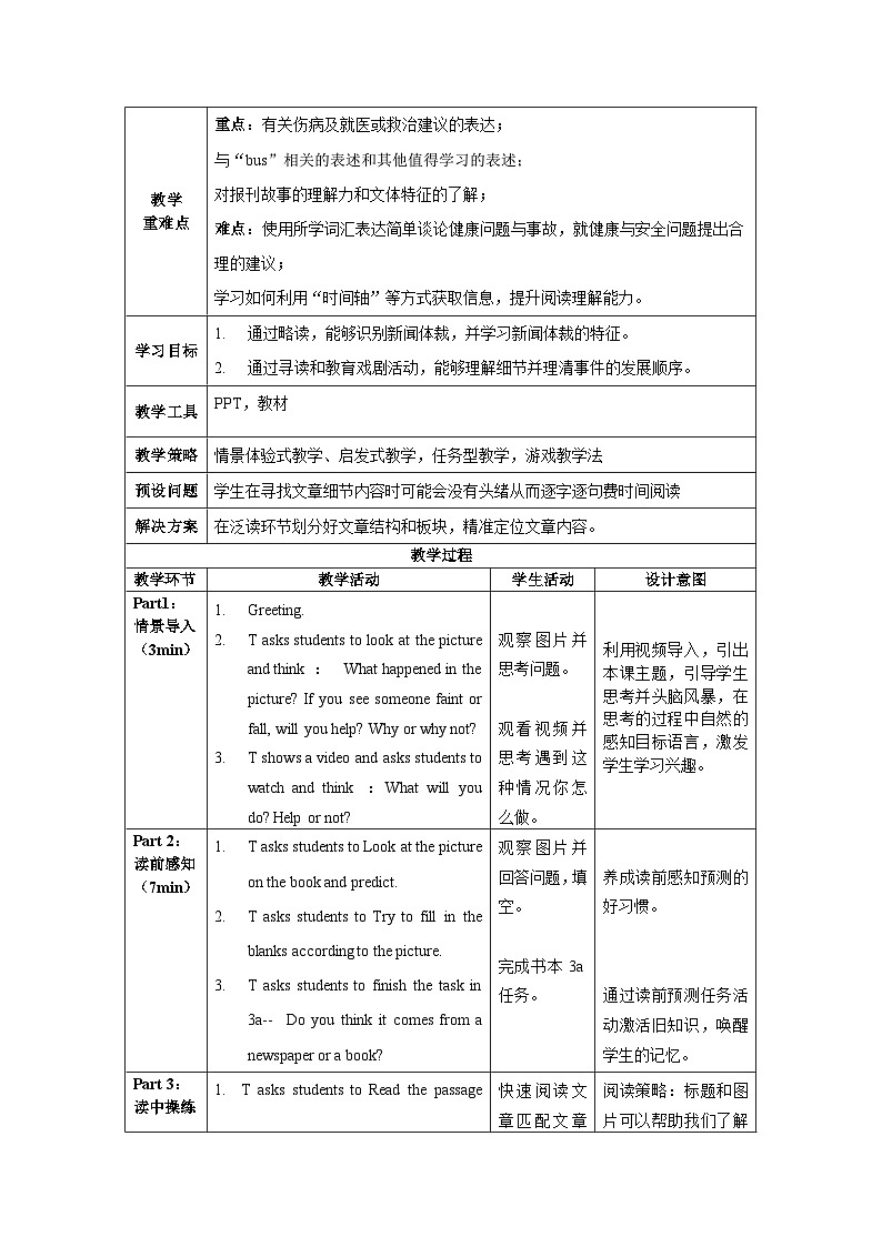 人教版英语八下 Unit 1 What's the matter 第3课时 Section A 3a-3c 教案第2页