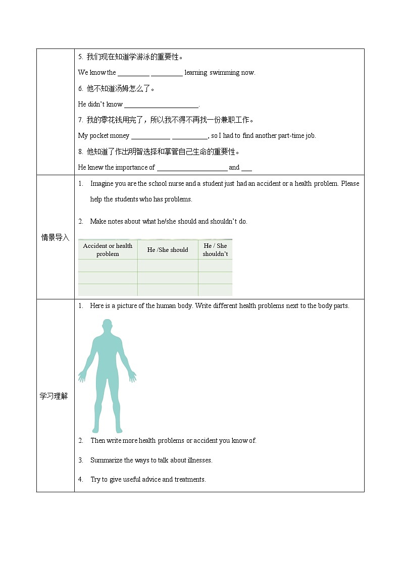 人教版英语八下 Unit 1 What's the matter 第6课时 Section B 3a-SC 导学案第2页