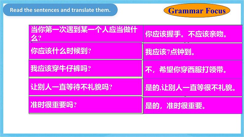 人教版英语九年级全册 Unit 10 You're supposed to shake hands.  Section A Grammar focus-4c语法课课件第8页