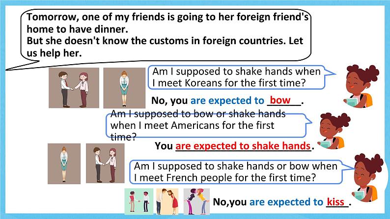 人教版英语九年级全册 Unit 10 You're supposed to shake hands.  Section A 3a-3c阅读课课件第4页