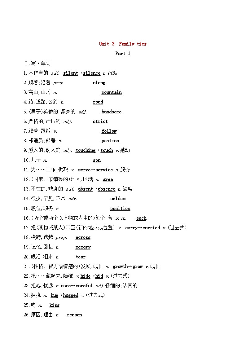 新外研版初中英语七上Unit3 Family ties 知识清单第1页