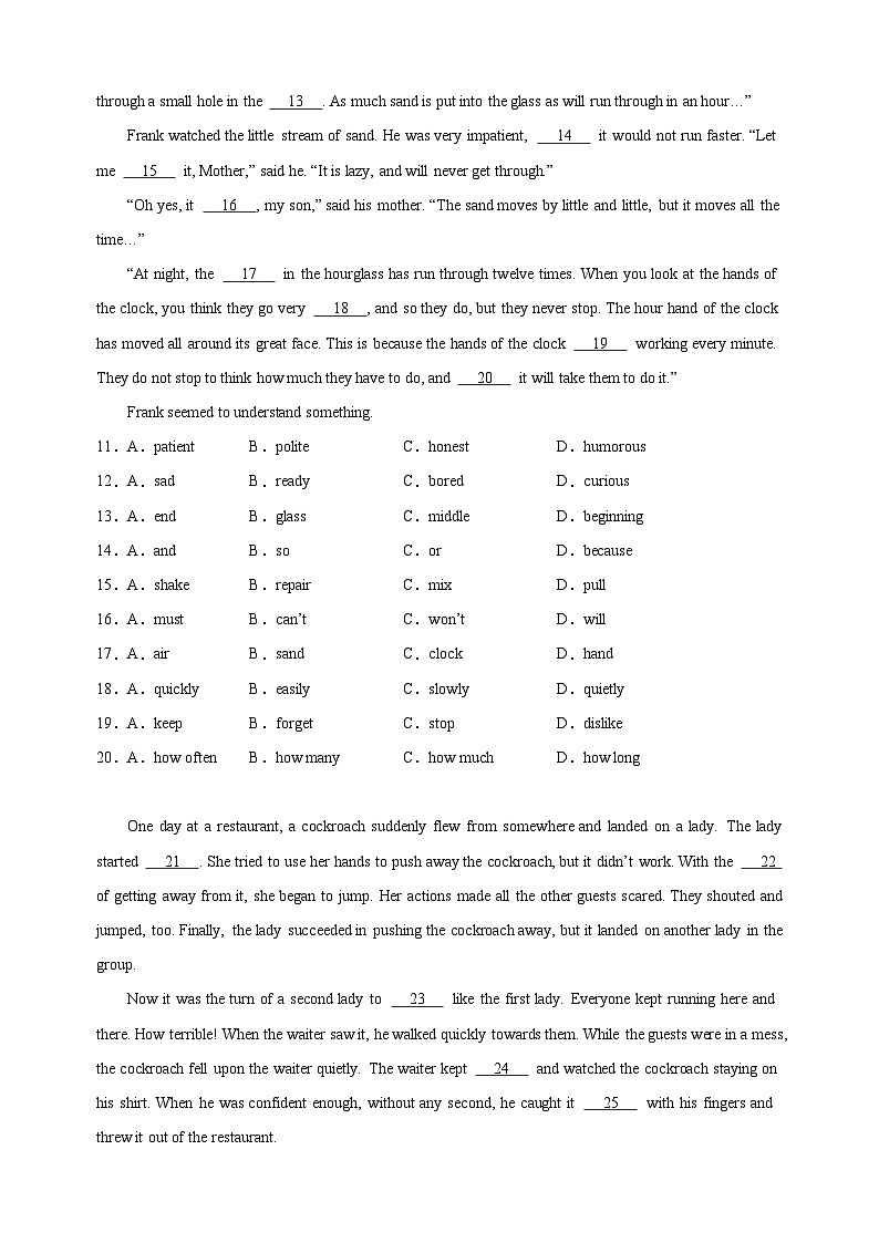 专题09完形填空（10空）20篇-2024-2025学年八年级英语上册期末专题复习练习（译林版）第2页