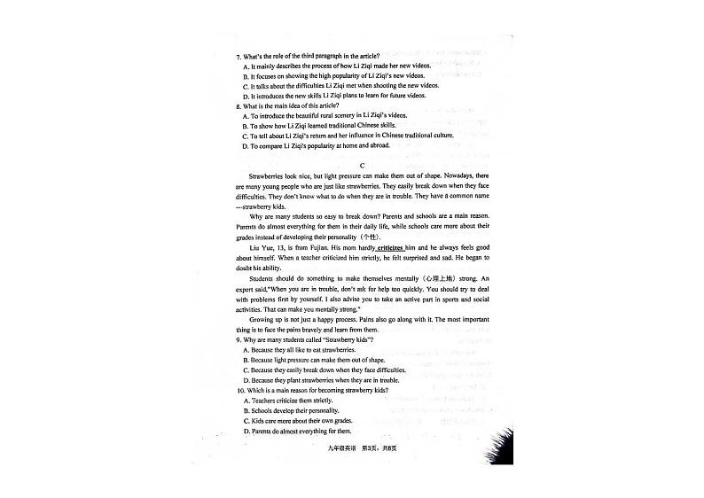 辽宁省盘锦市大洼区2024-2025学年九年级上学期期末考试英语试卷第3页